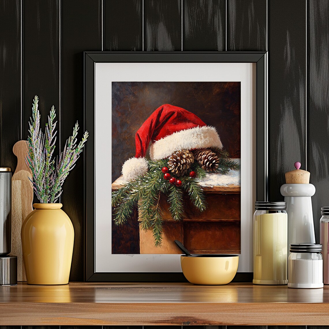 Vintage Christmas Santa Hat Art Print, Farmhouse Decor - Image 6