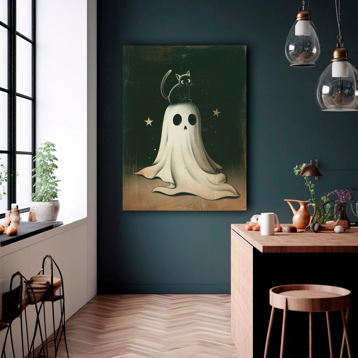 Black Cat Sitting On Ghost Halloween Spooky Dark Academia Poster - Image 5