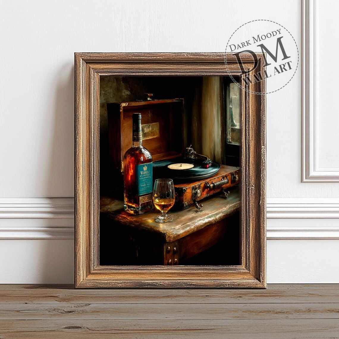 Whiskey Record Player Art Print, Mens Bar Room