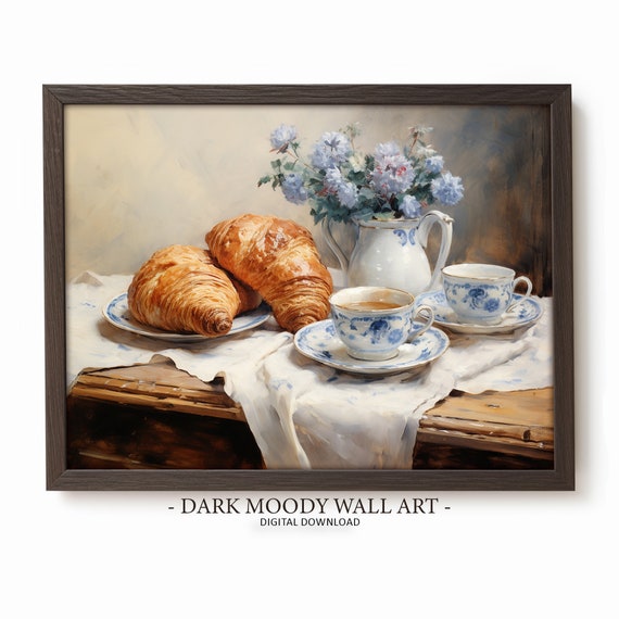 Vintage Kitchen Still Life Painting Farmhouse Moody Wall Art Rustic