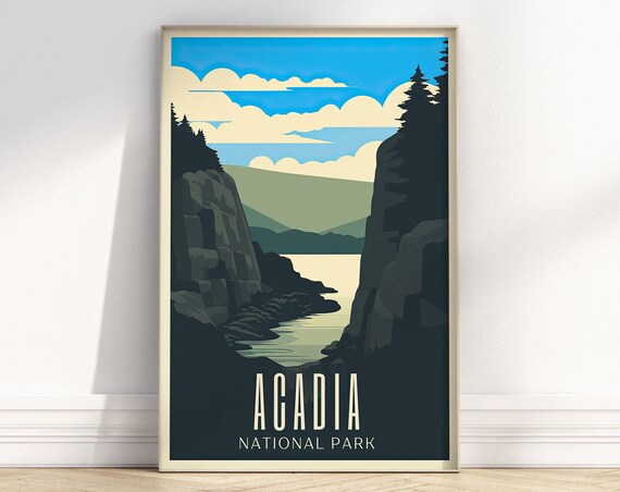 Acadia National Park Rocky Coast Retro Vintage Travel Poster