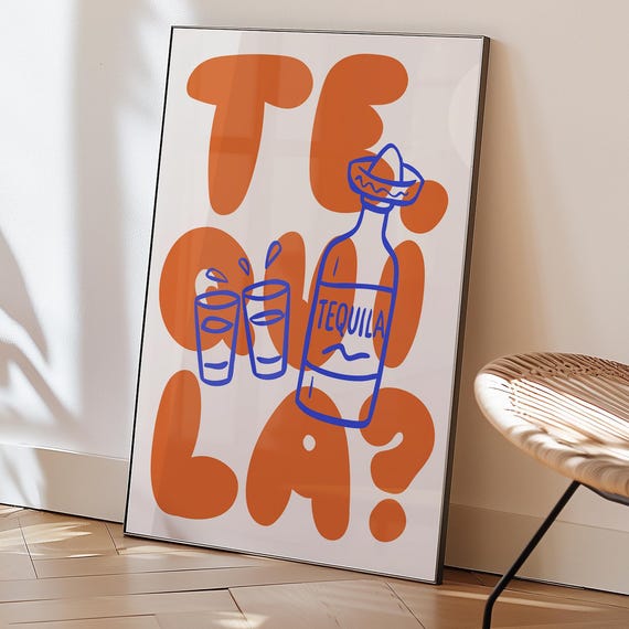 Tequila Modern Poster, Retro Vintage Bar Cart