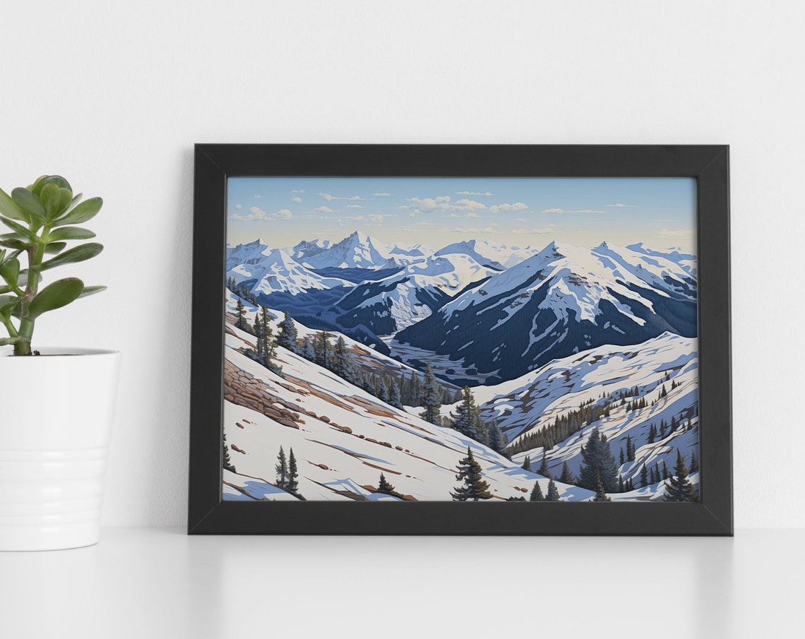 Blue Winter Mountain Panorama Snowy Forest Alpine Scenic Wall Art - Image 3