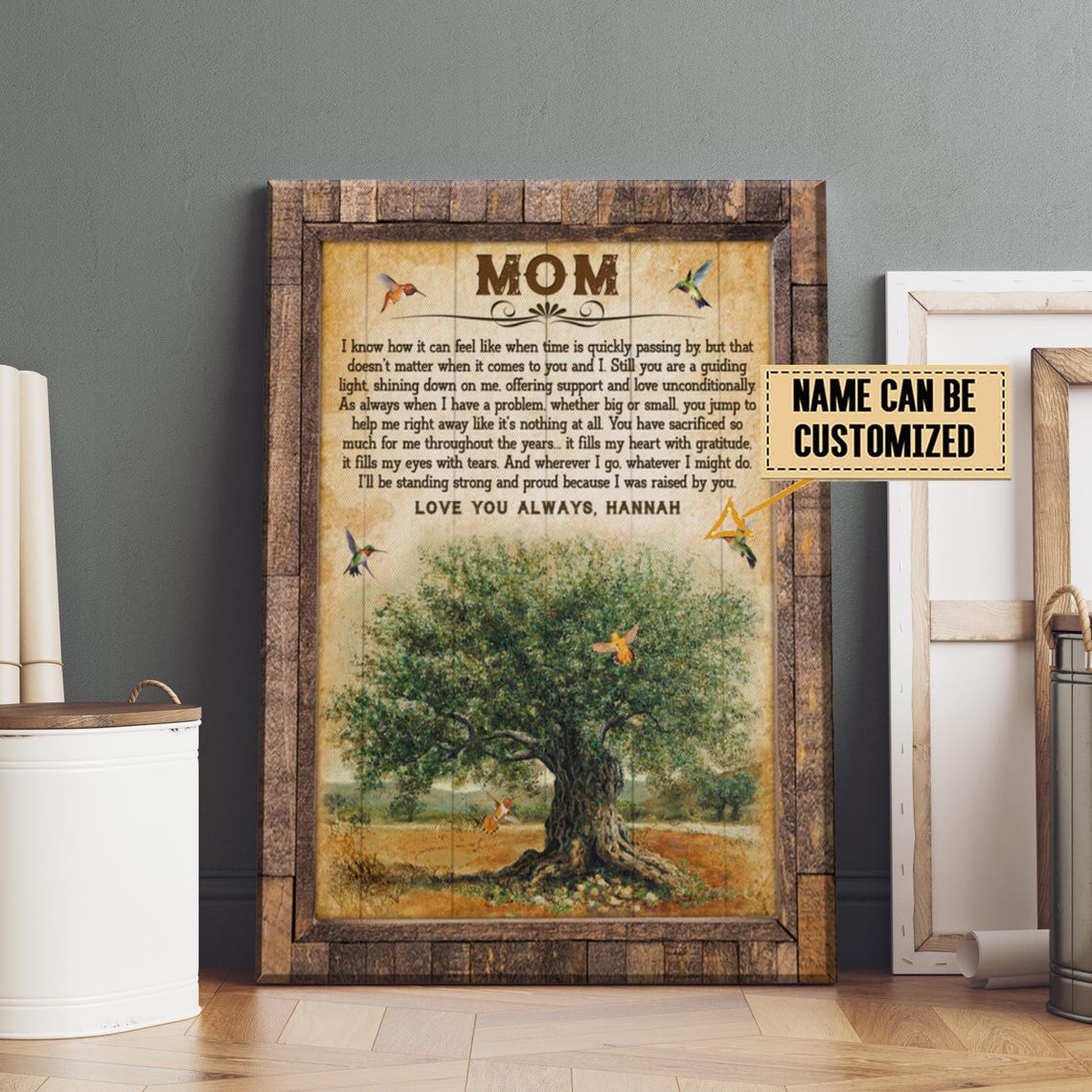 Mom Love You Always Personalized Hummingbird Tree Of Life Poster - Image 3