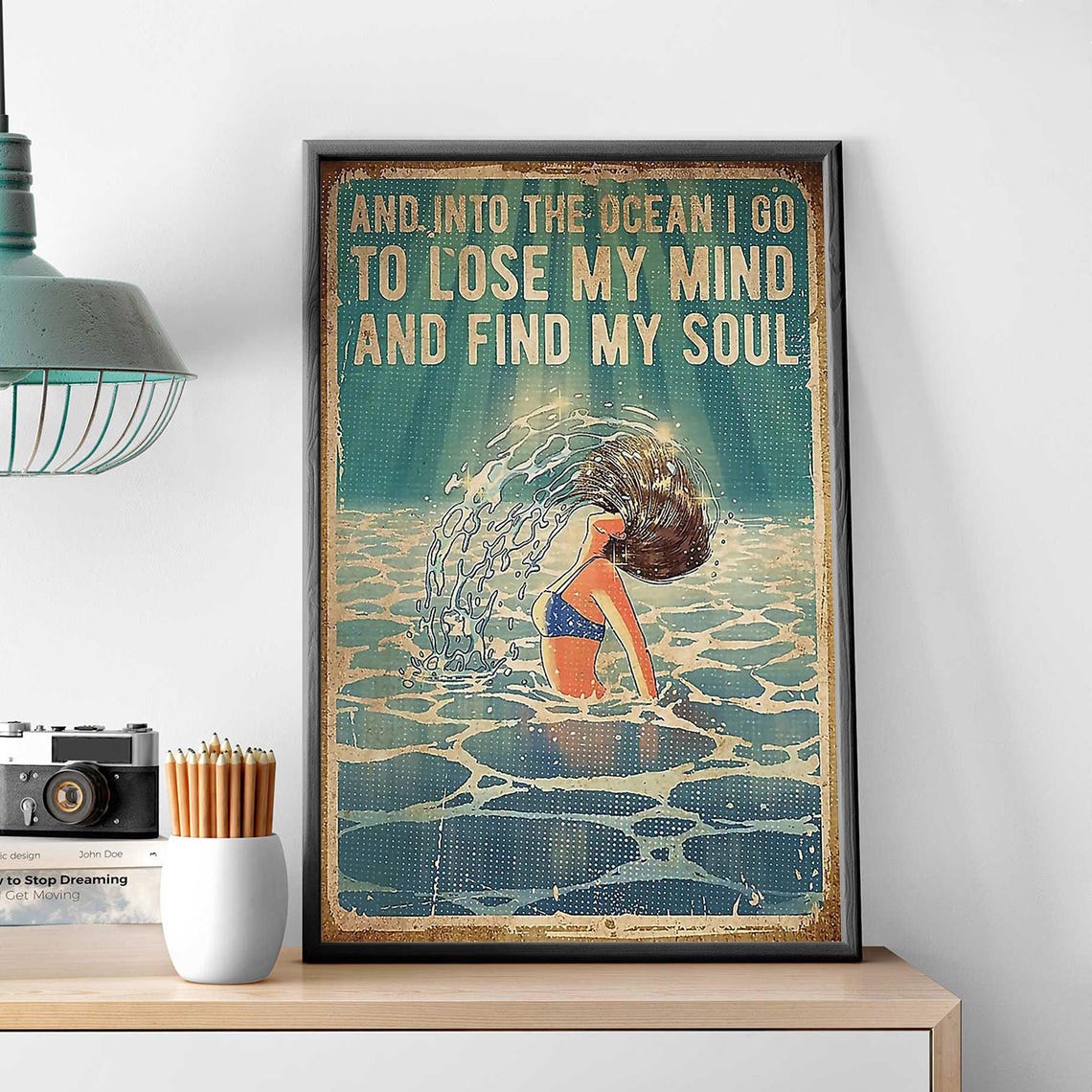 Swimming Girl Poster Into The Ocean To Lose My Mind Find My Soul Unframed Poster Vintage Swimming Girl Wall Art Swimming Wall Decor - Image 3