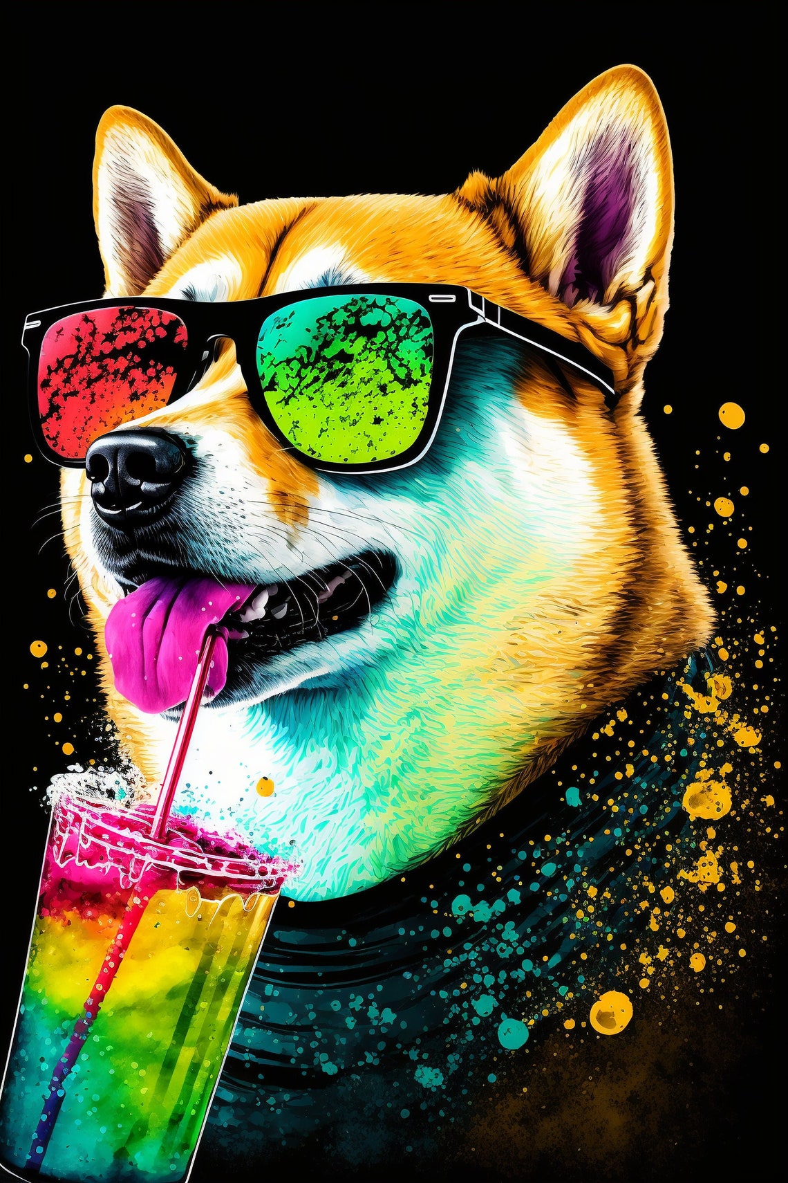 Colorful Dog Sunglasses Soda Vibrant Portrait Colorful Shibainu Portrait Doge Portrait Vibrant Animal Animal Portrait Sunglasses Animal