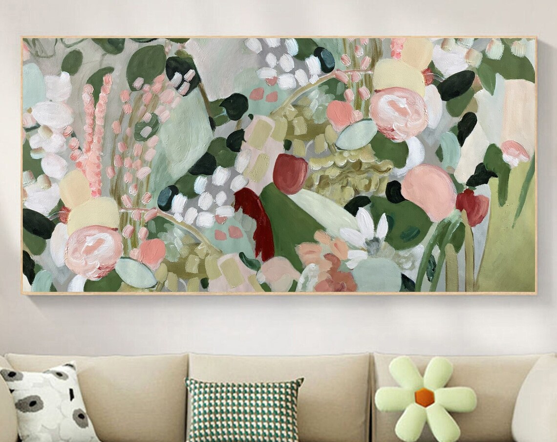 Abstract Jungle Green Flower Oil Painting Art Print