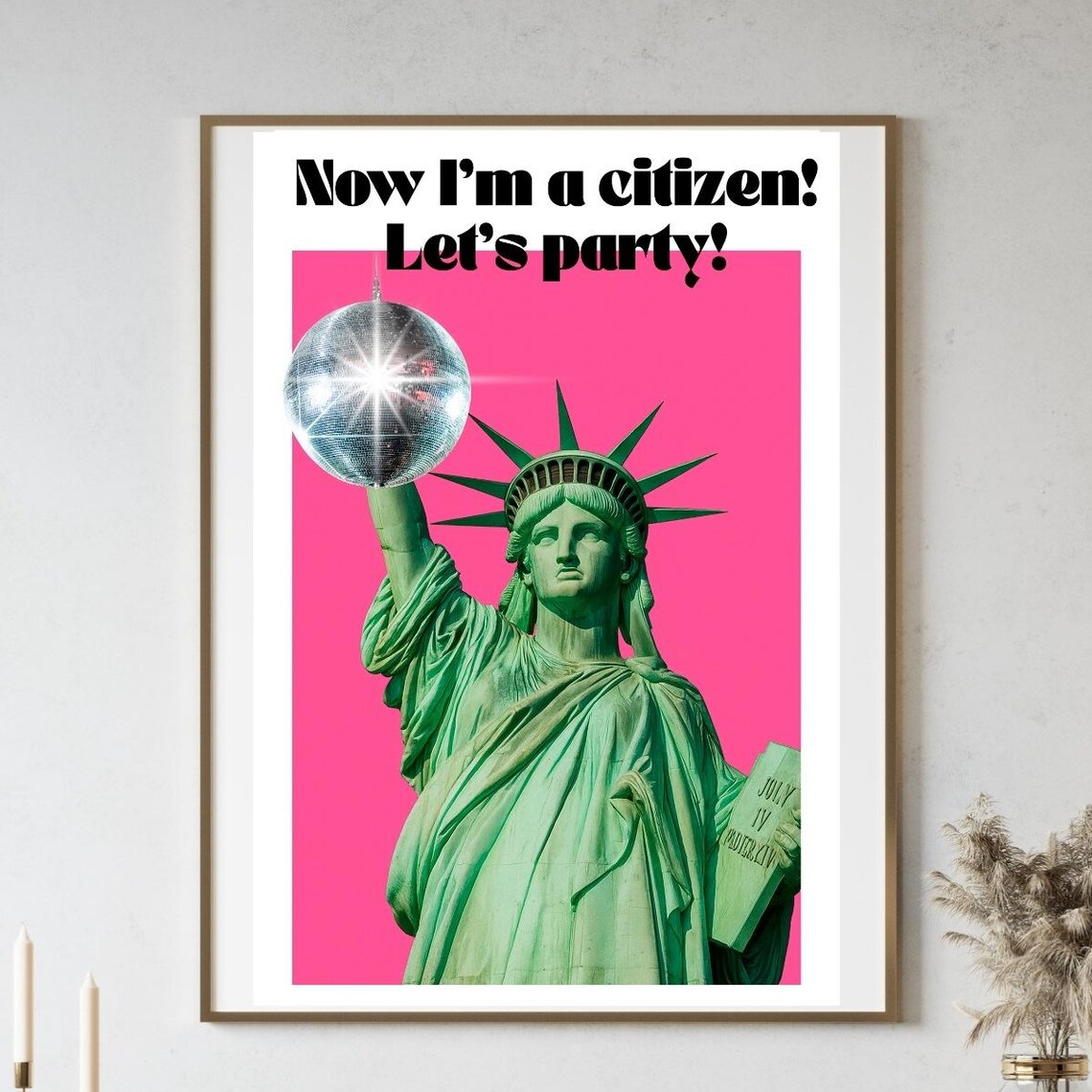 New US Citizen Celebration Statue of Liberty Disco Ball Party Poster