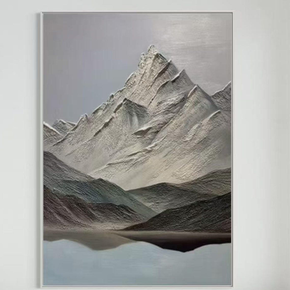 Silver Mountain Peak Mirror Lake Textured Vertical Landscape Poster