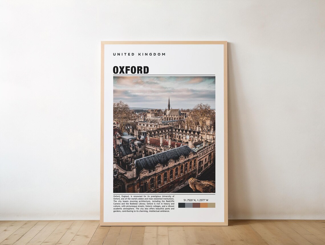 Oxford England University City Spires Aerial Travel Photo Poster