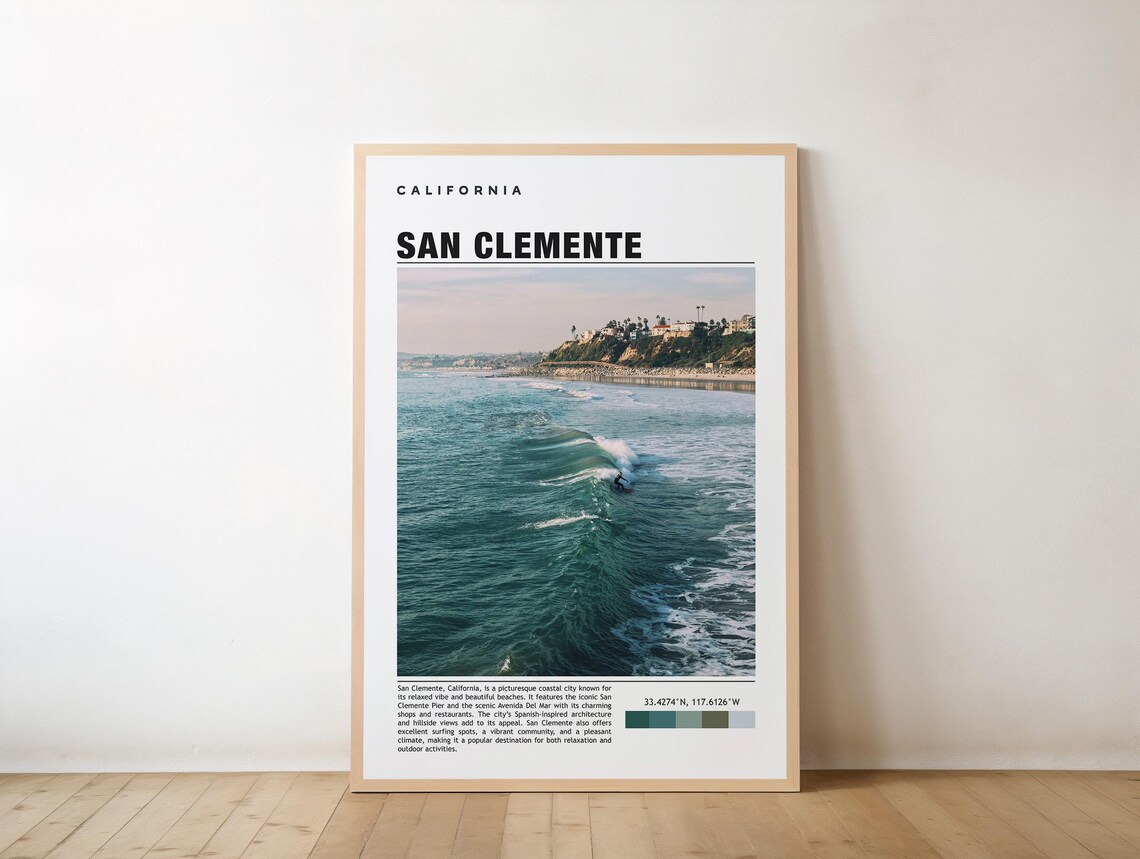 San Clemente California Coastal Waves and Cliffs Travel Poster