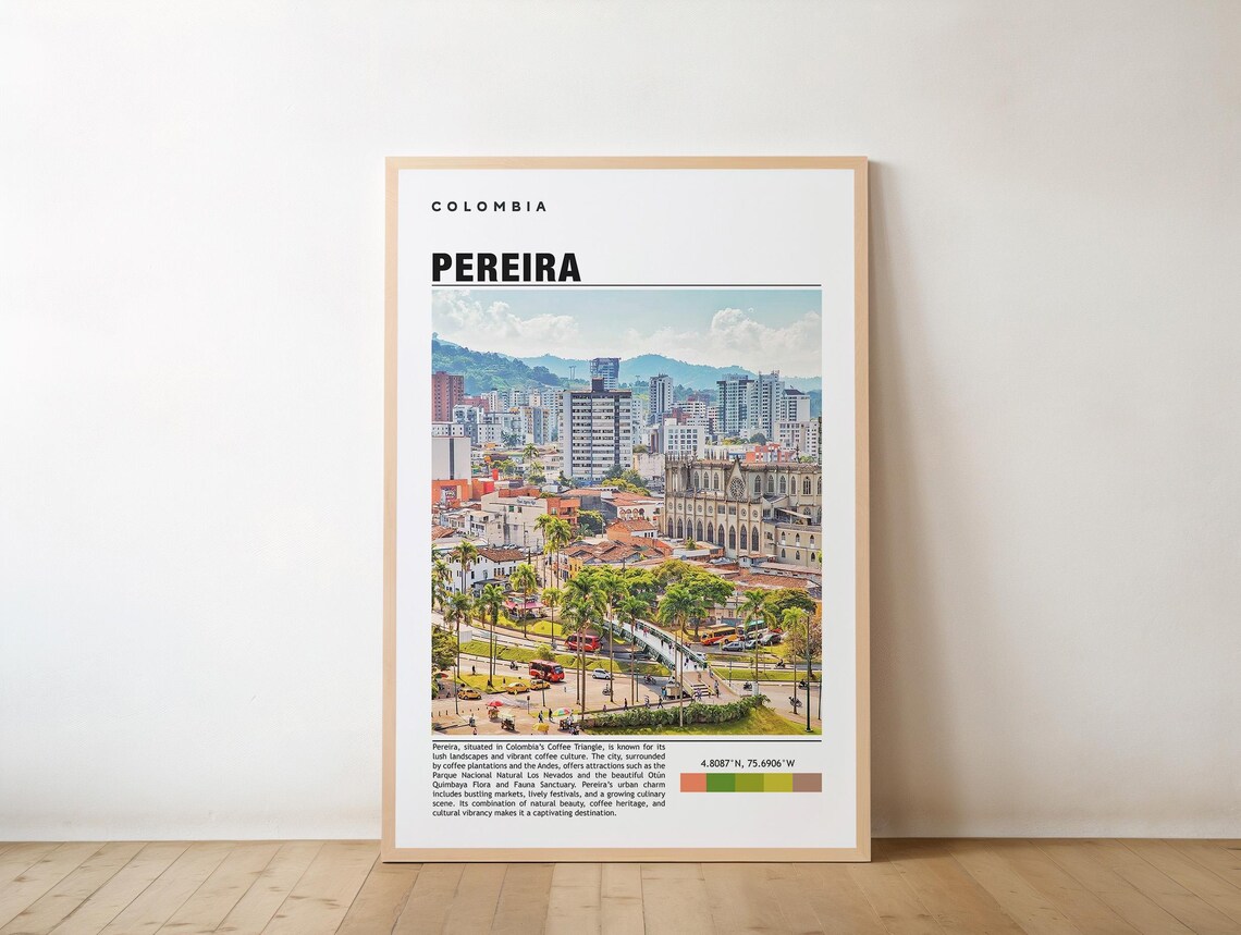Pereira Colombia Coffee Region City Skyline Cathedral Travel Poster