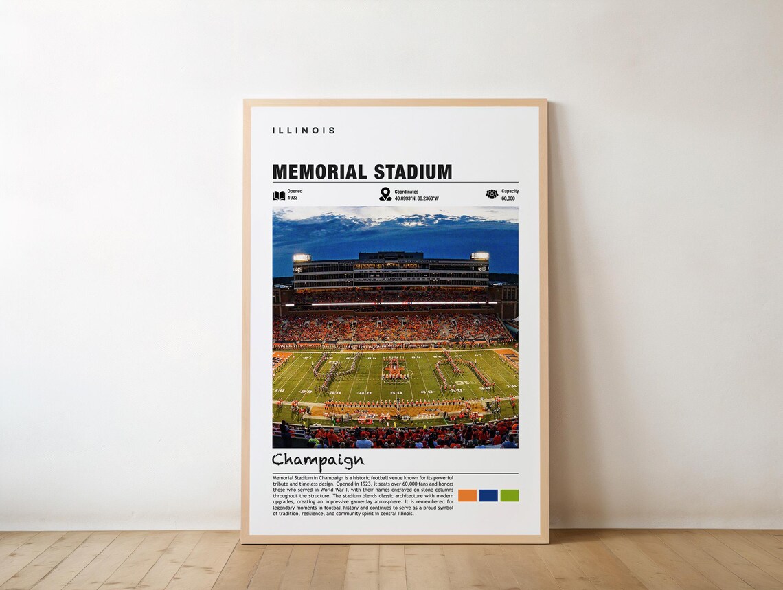 Memorial Stadium Illinois Poster, Urban Charm Art Print