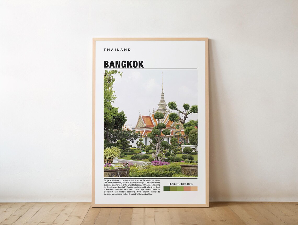 Bangkok Thailand Golden Temple Travel Poster Riverside Garden Photo