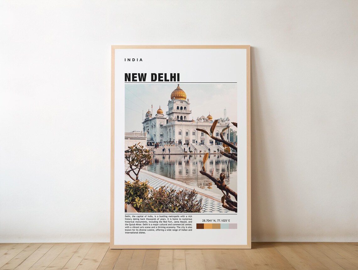 New Delhi India Golden Dome Temple Reflection Photo Travel Poster