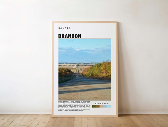 Brandon Manitoba Country Road Prairie Landscape Travel Poster