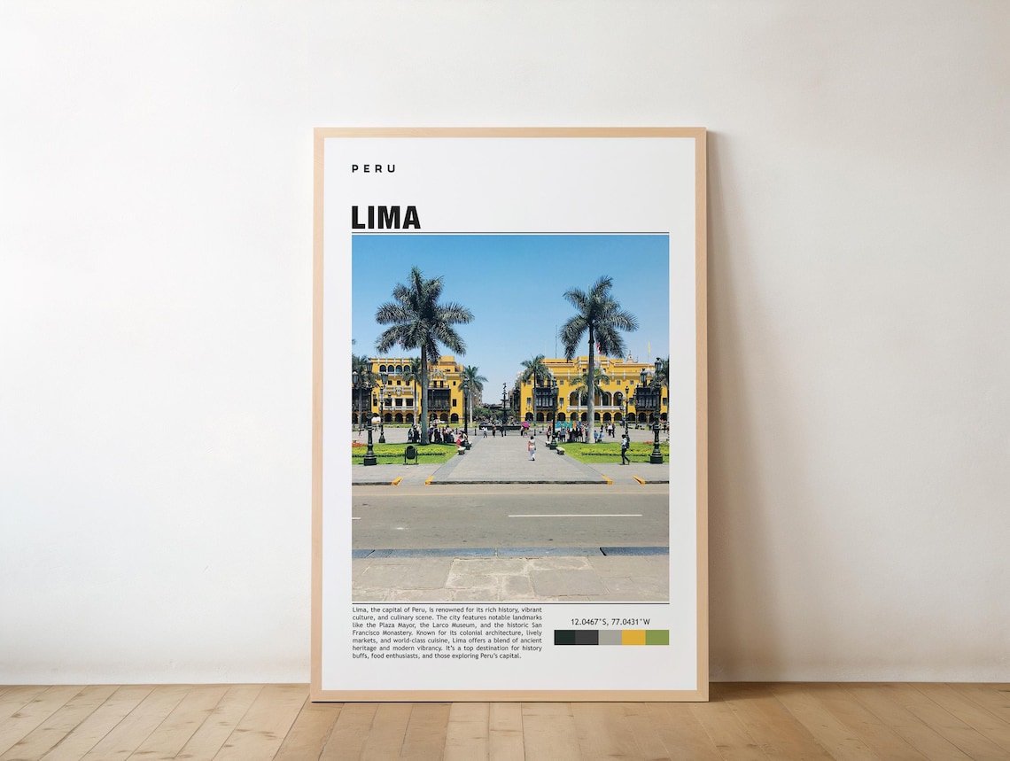 Lima Peru Photo Travel Poster Historic Colonial Plaza Square View