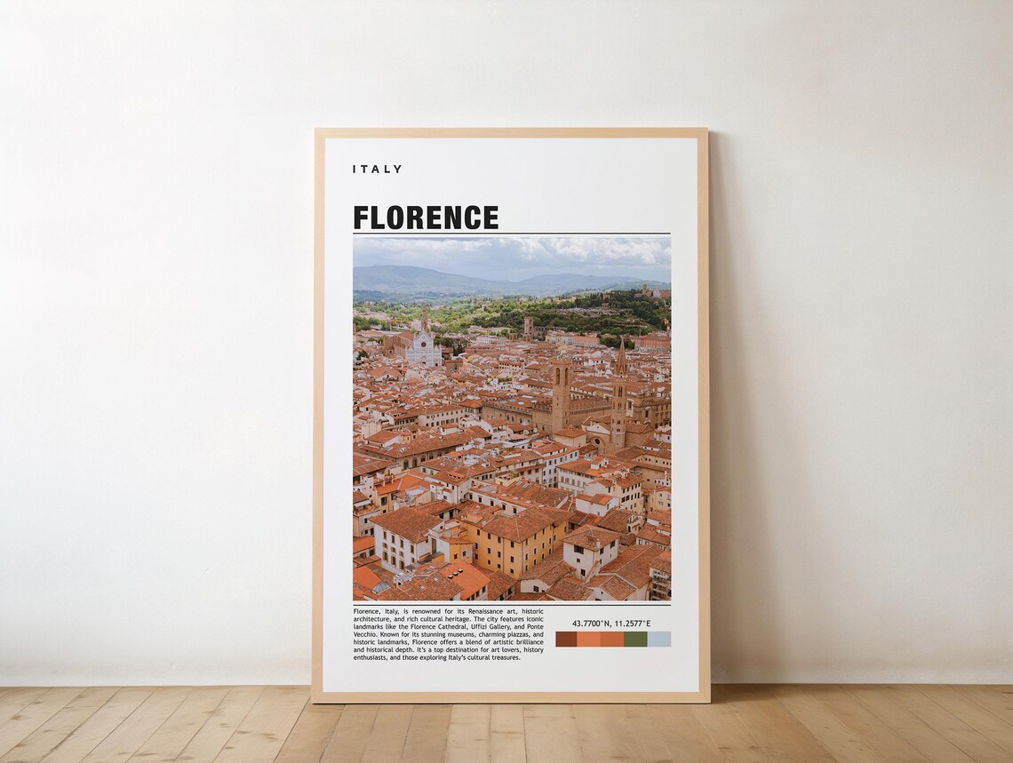 Florence Italy Terracotta Rooftops Cityscape Travel Photo Poster