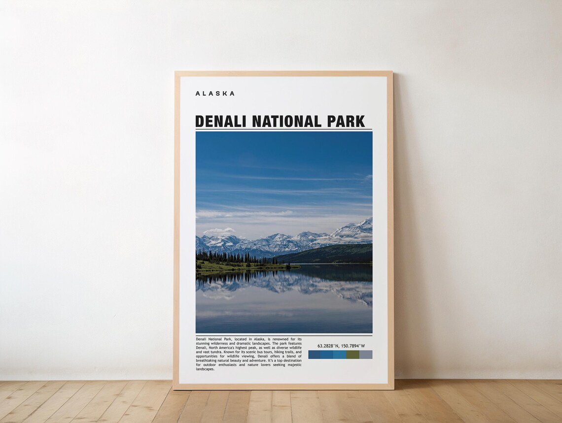 Majestic Denali National Park Alaska Mountain Lake Travel Poster