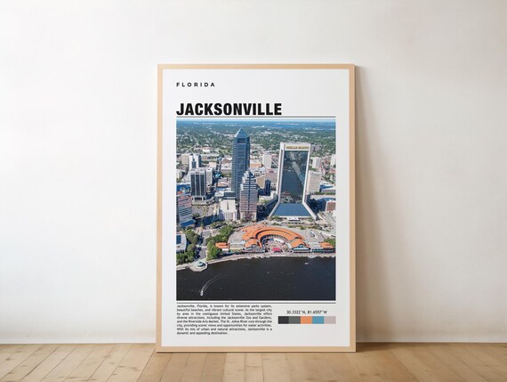 Jacksonville Florida Aerial Skyline River Travel Guide City Poster
