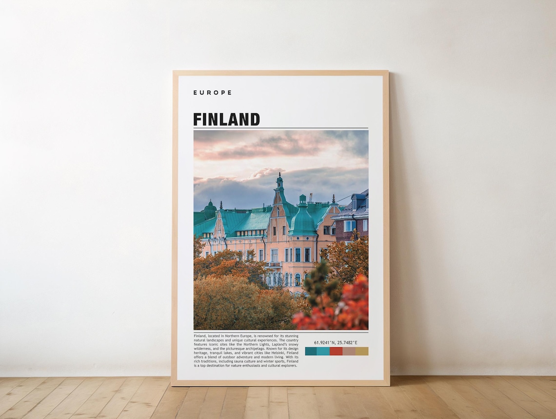 Finland Helsinki Autumn Historic Rooftops Nordic Travel Poster
