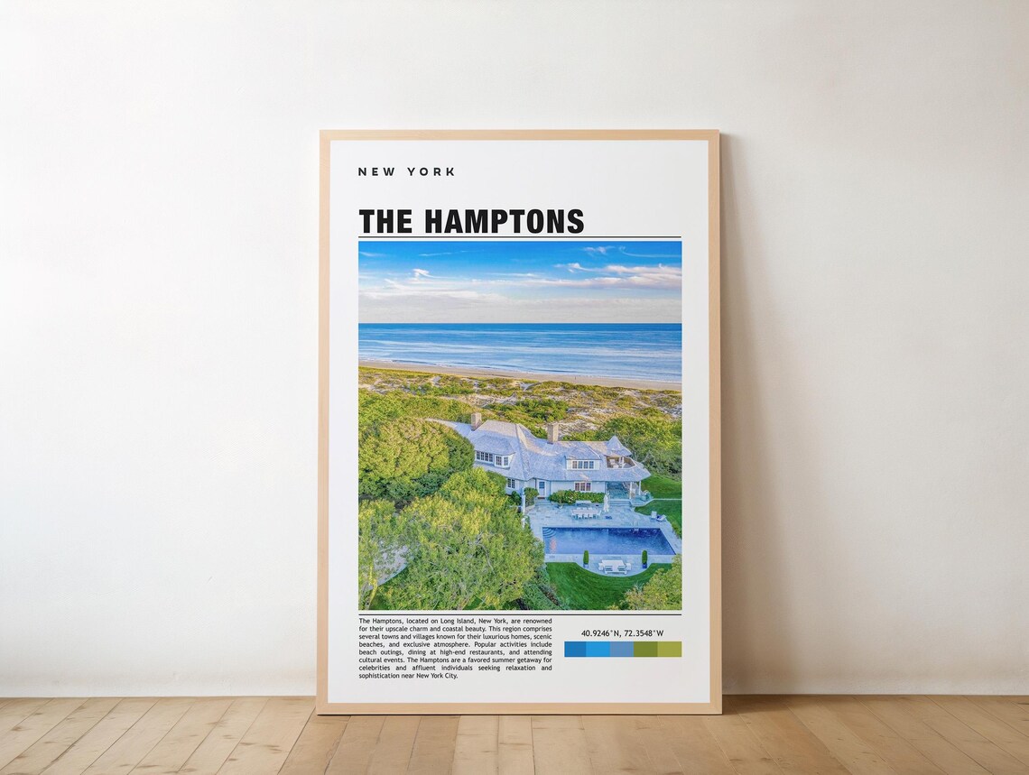 The Hamptons New York Coastal Estate Aerial Photo Travel Poster