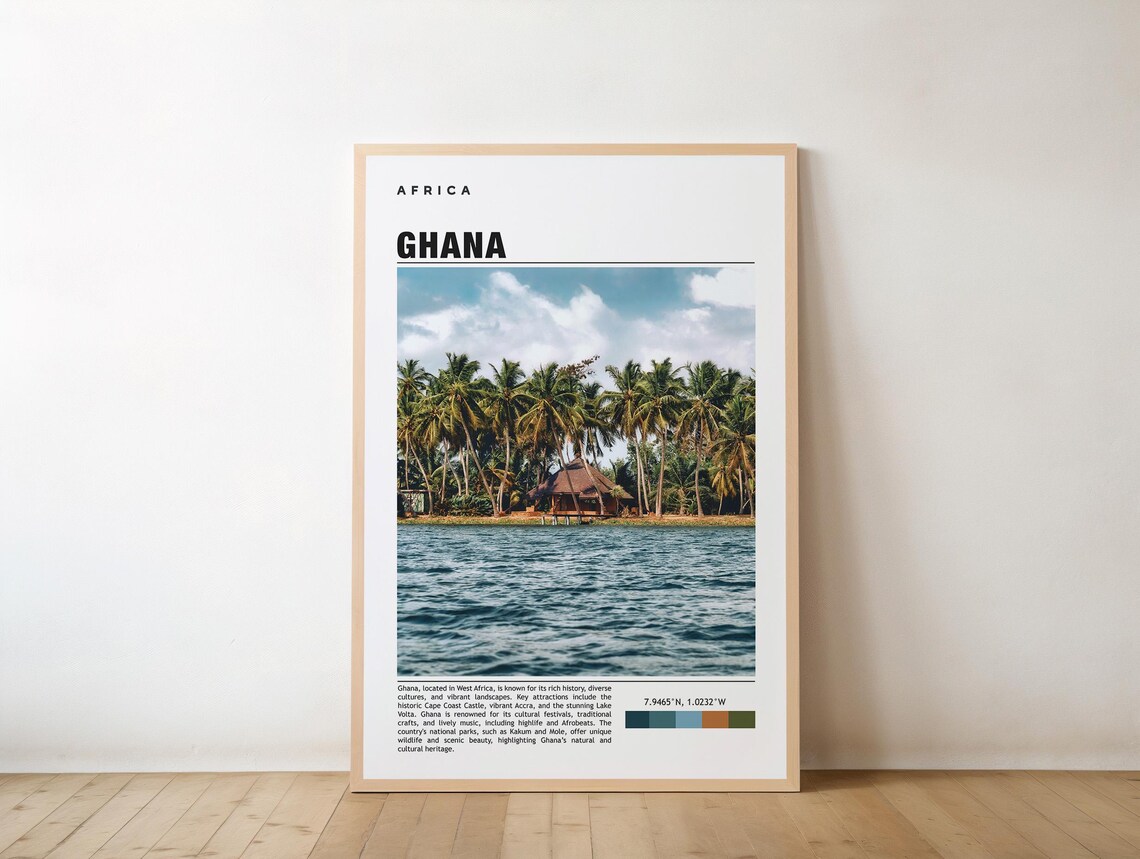 Ghana Africa Tropical Palm Tree Beach Shoreline Travel Poster