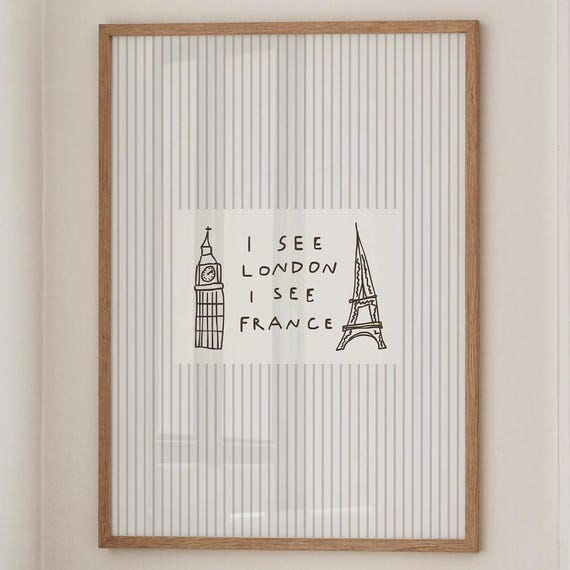 I See London France Print Minimalist Bathroom Decor Neutral Striped Wall Art Digital Download