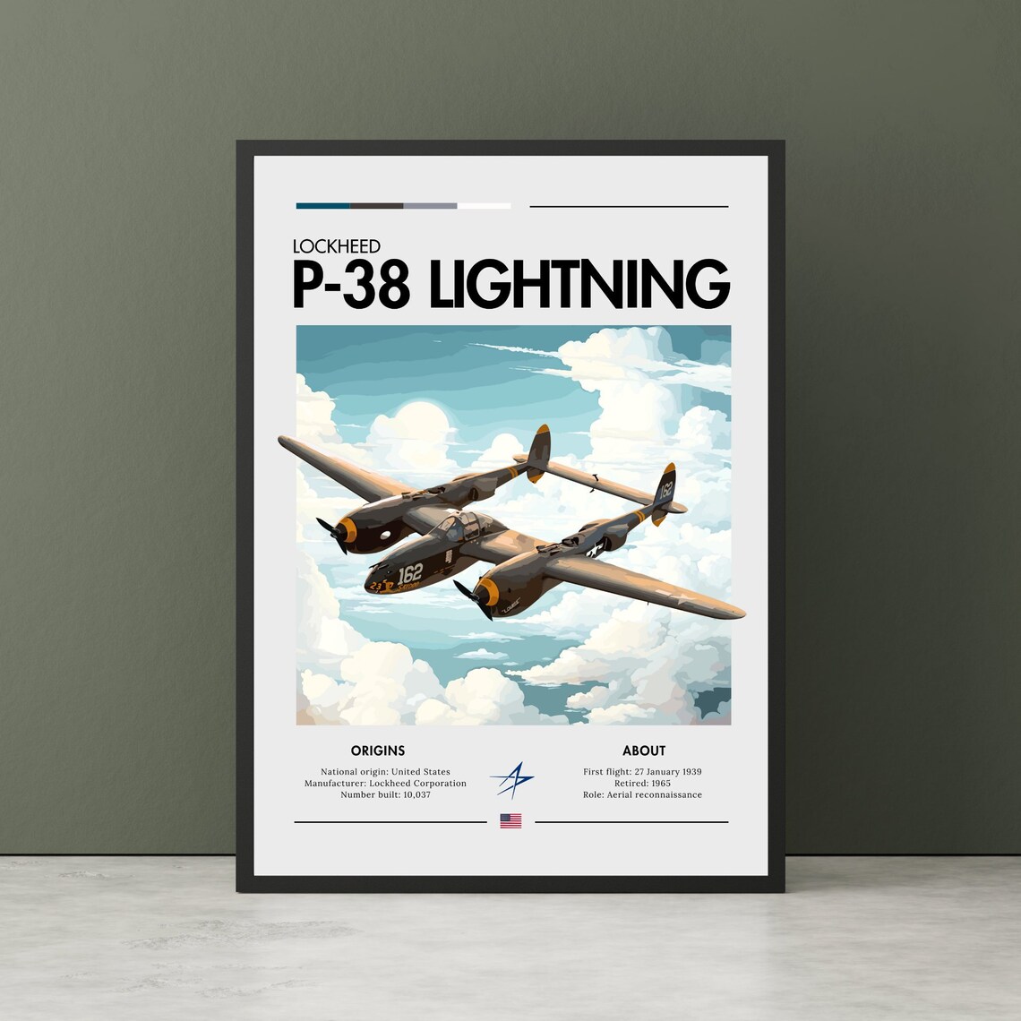 Vintage Lockheed P38 Lightning Aviation Art Print