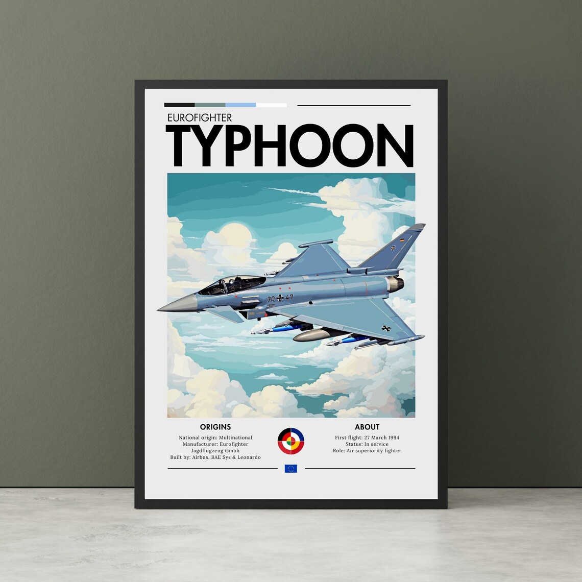 Eurofighter Typhoon Aviation Art Print, Fighter Jet