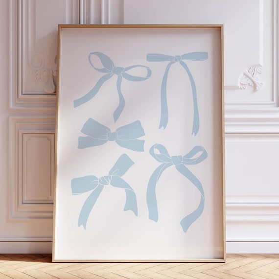 Blue Bow Wall Art Baby Girl Nursery Decor Light Blue Wall Art Coastal Cowgirl Print Blue Wall Decor Trendy Wall Art Blue Prints For Dorm