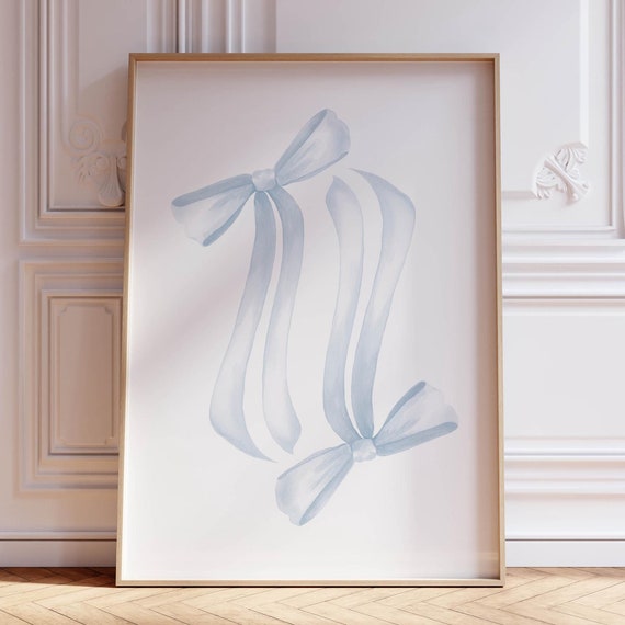 Blue Bow Wall Art Baby Girl Nursery Decor Light Blue Wall Art Watercolor Print Coastal Cowgirl Decor Trendy Wall Art Blue Prints For Dorm