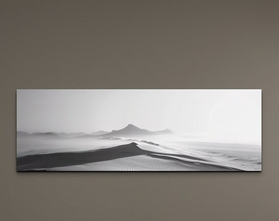 Minimalist Black And White Sandy Desert Art Print Panoramic Art Nature Wall Decor Home Decor Livingroom Art Ready To Hang