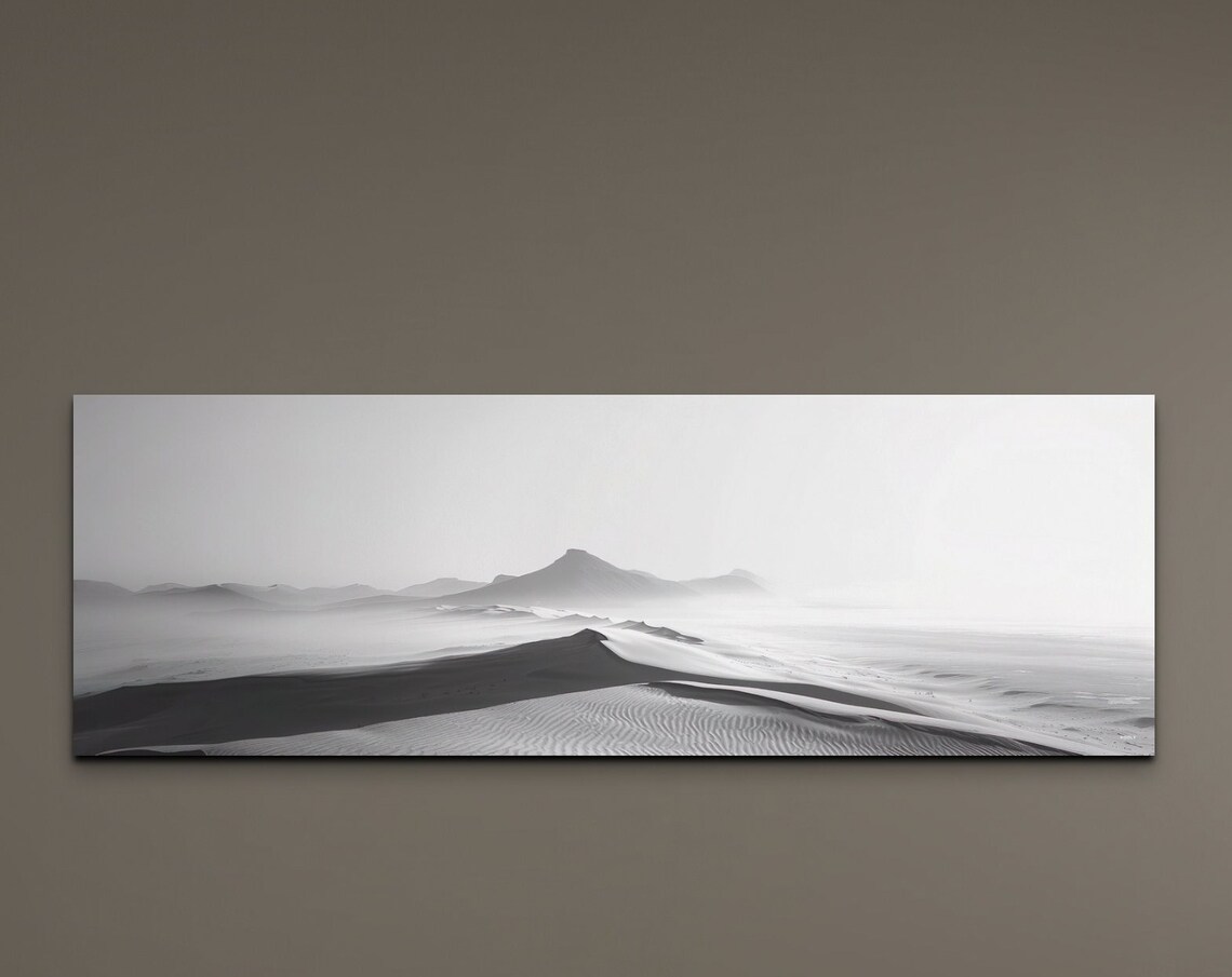 Black And White Desert Sand Dunes Minimalist Nature Art Poster