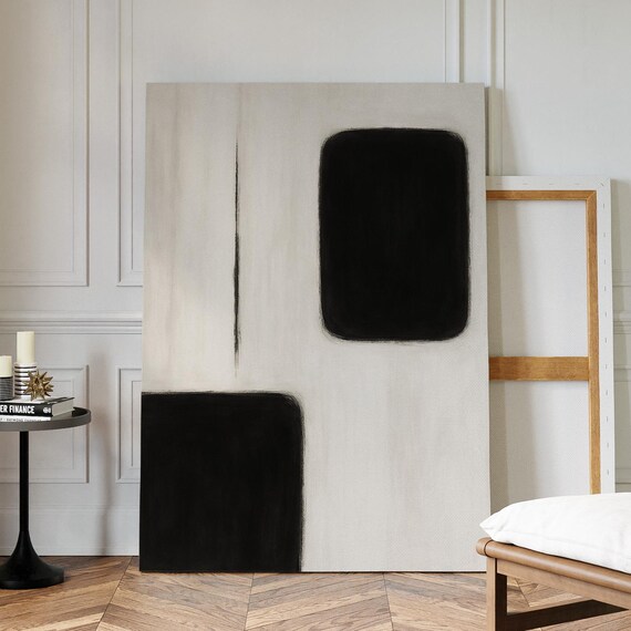 Minimalist Black And White Abstract Canvas Art With Geometric Shapes For Modern Neutral Or Scandinavian Wall Decor
