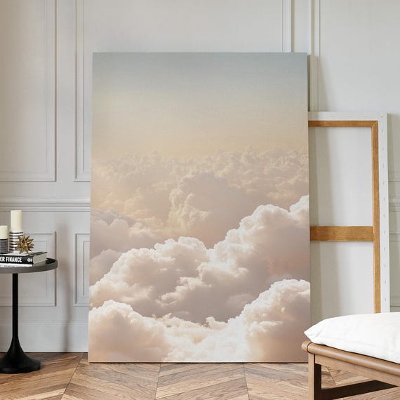 Golden Sunrise Cloudscape Canvas Soft Pastel Sky Wall Art Neutral Print For Bedroom Nursery Or Serene Living Room