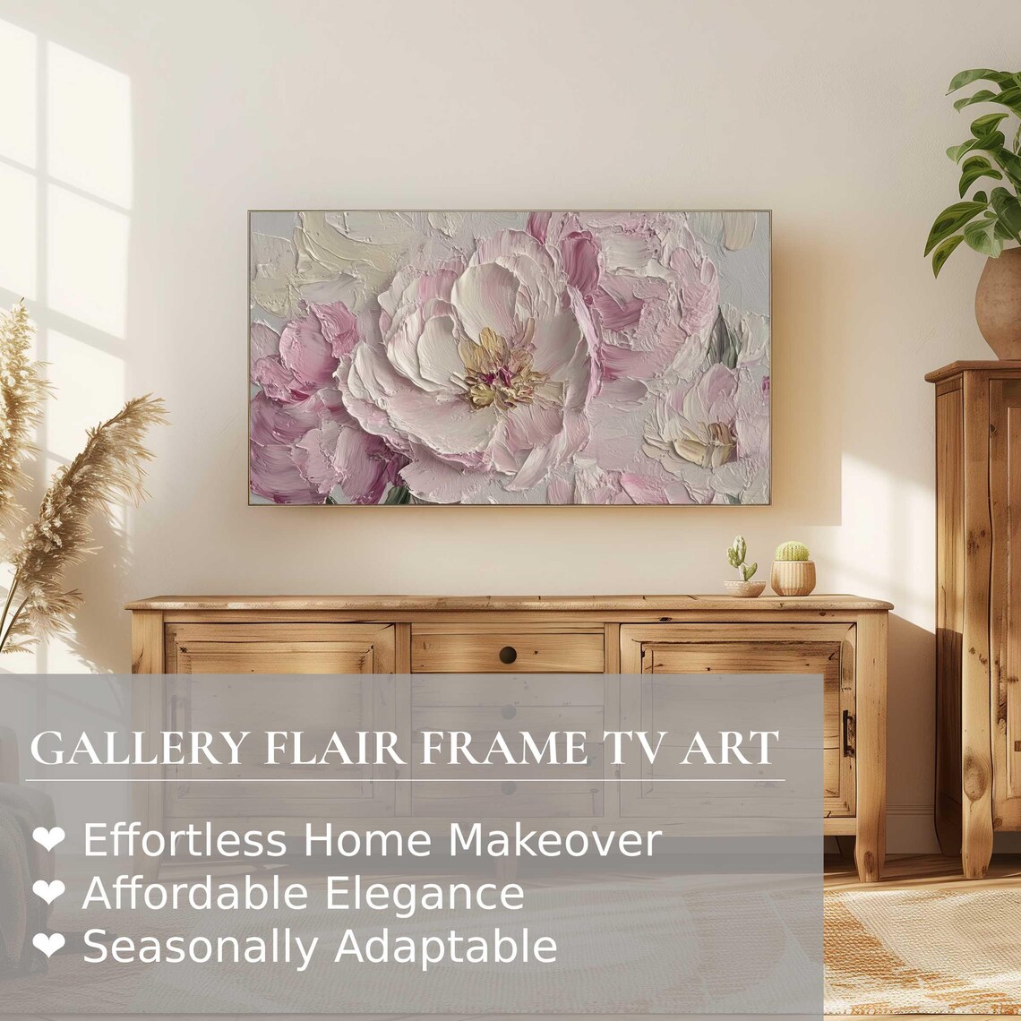 Pink Peony Blossoms Thick Impasto Floral Art Vintage Style Poster - Image 2