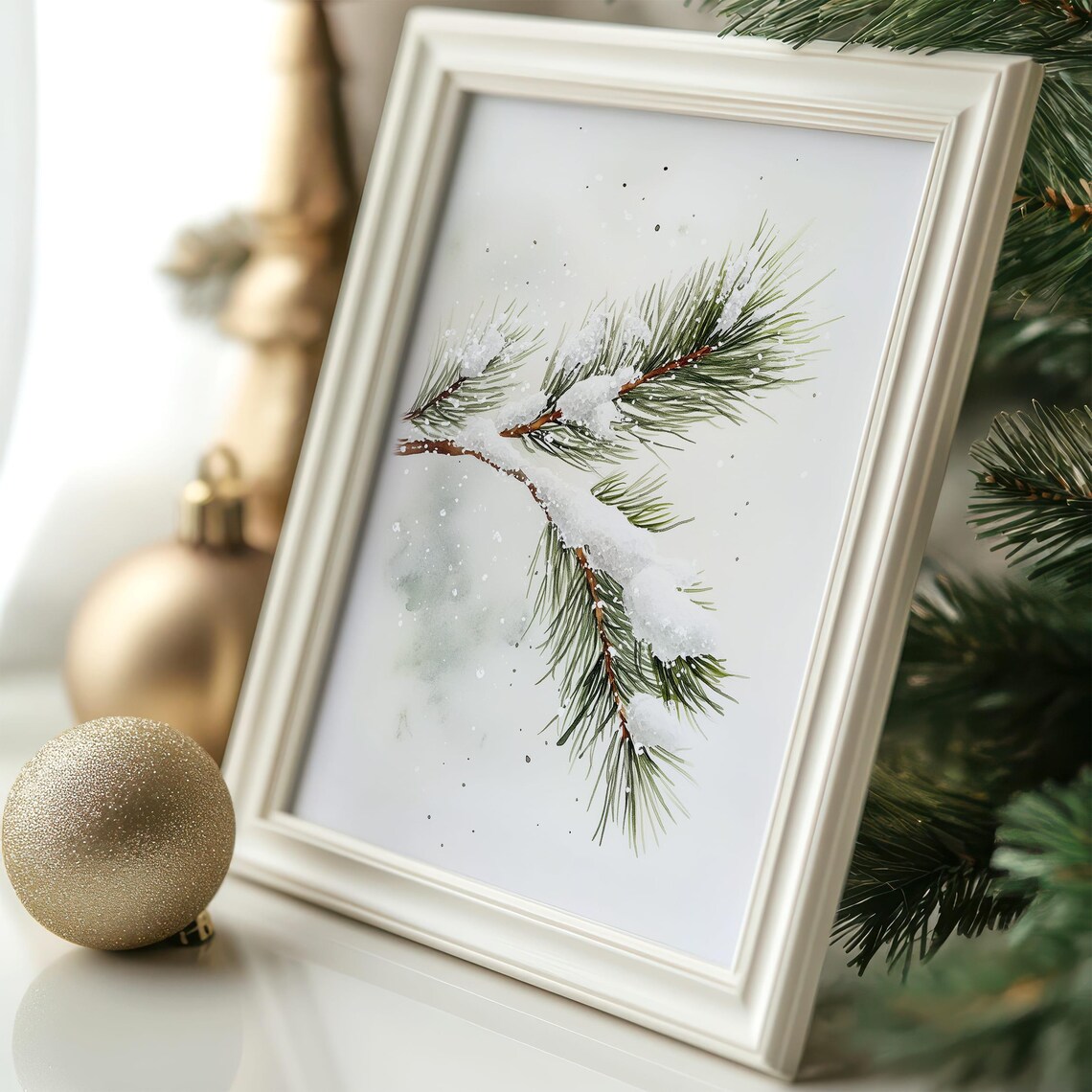 Snowy Pine Branch Minimalist Christmas Art Print - Image 6