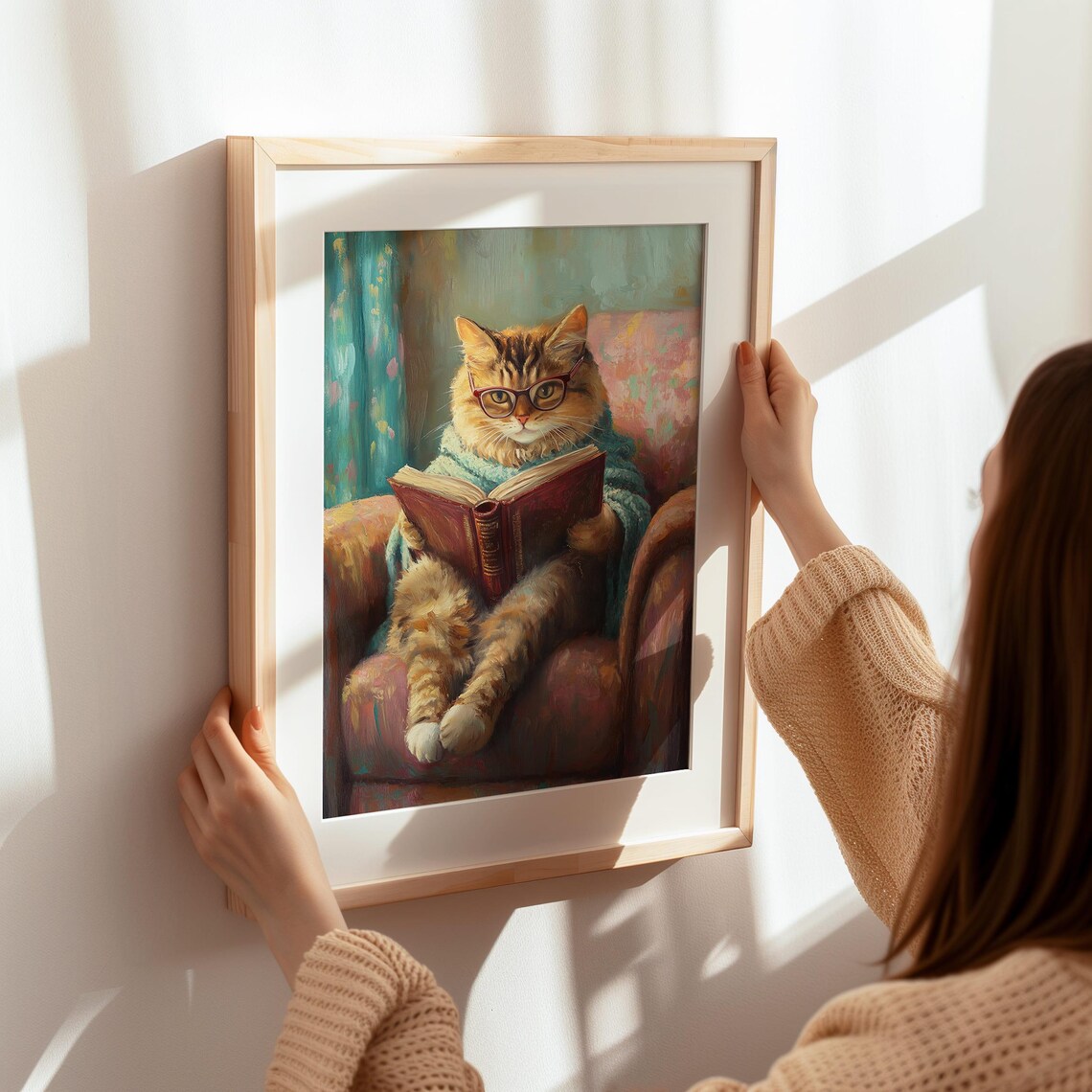 Whimsical Cat Reading Art Print Book Lover Cozy Decor Cute Cat Wall Art Library Home Decor - Image 6