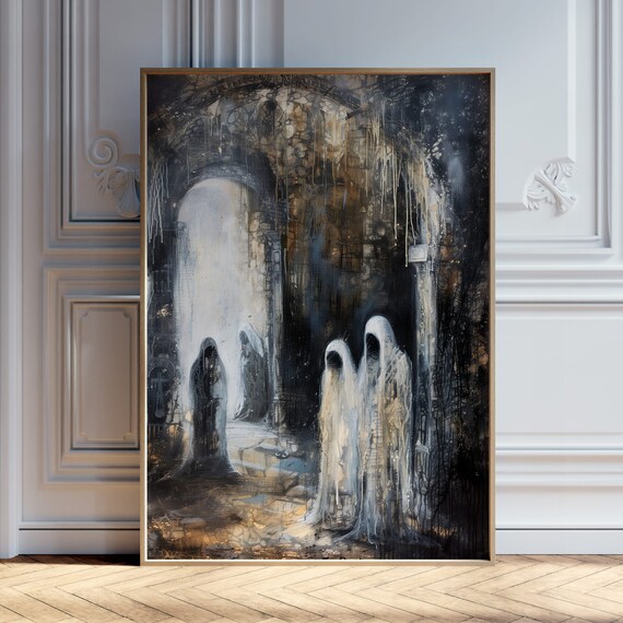 Hooded Ghosts in a Dark Stone Archway Gothic Painting Art Poster