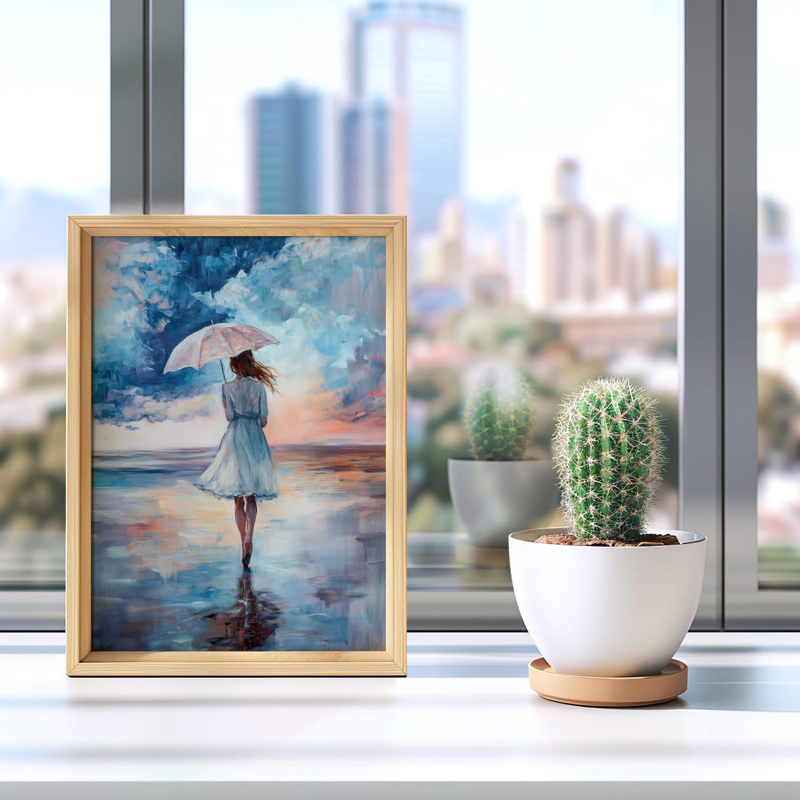 Woman With Umbrella Beach Sunset Walk Impressionist Art Poster - Image 4