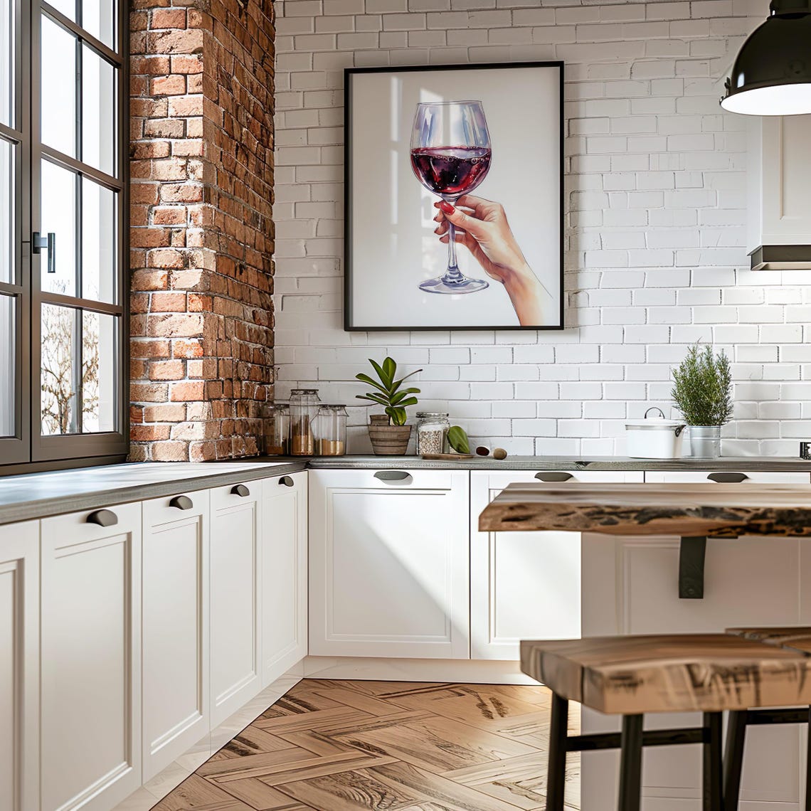 Hand Holding Red Wine Glass Watercolor Kitchen Bar Wall Poster - Image 6