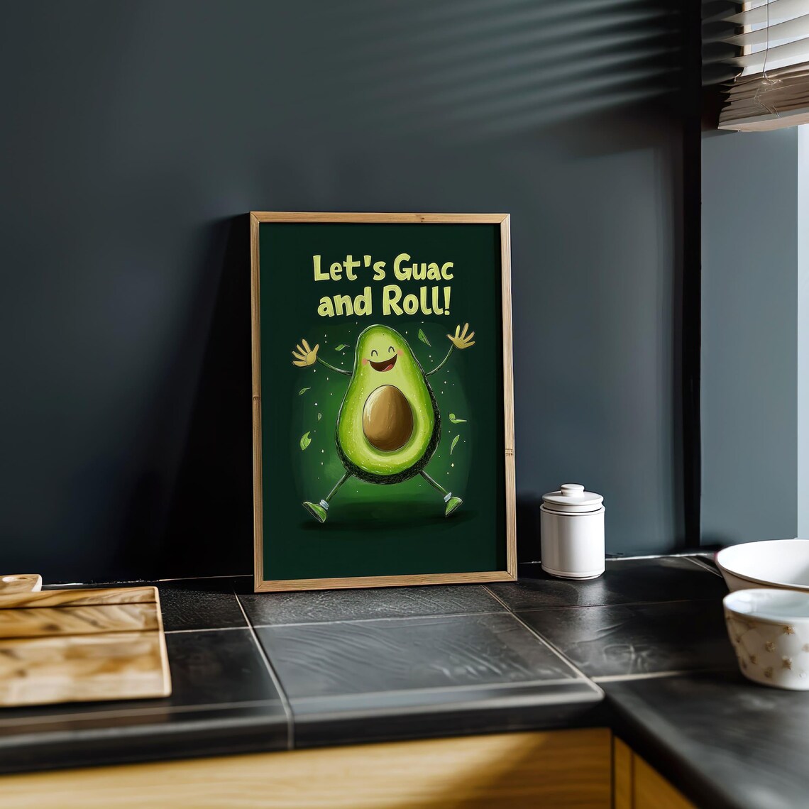 Funny Avocado Kitchen Art Let's Guac And Roll Printable Cute Food Wall Art Humorous Avocado Poster Kitchen Decor - Image 4