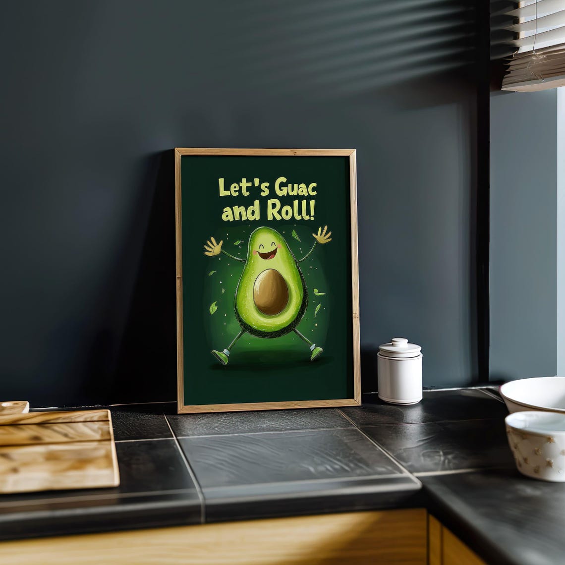 Lets Guac And Roll Happy Dancing Avocado Funny Kitchen Poster - Image 4