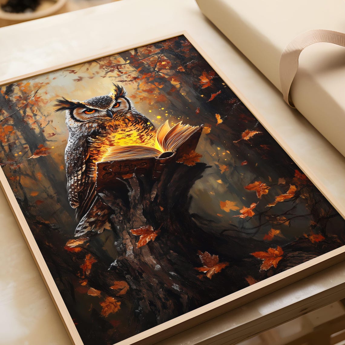 Mystical Owl With Glowing Book Autumn Forest Halloween Poster - Image 5