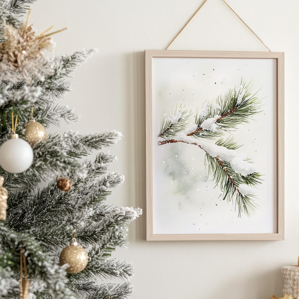 Snowy Pine Branch Minimalist Christmas Art Print - Image 7
