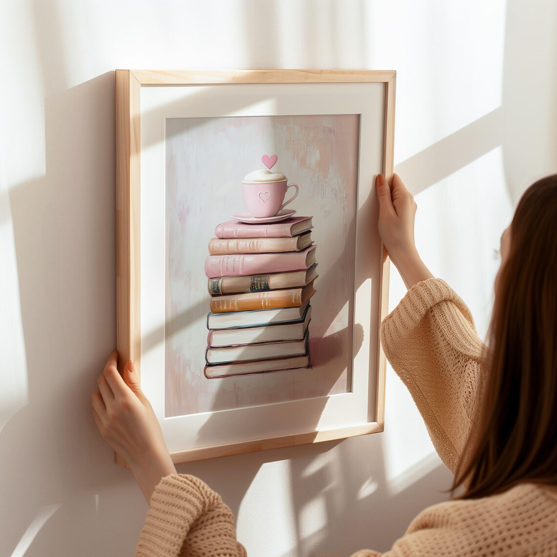 Pink Book Lover Art Print, Cozy Coffee Books Decor - Image 6