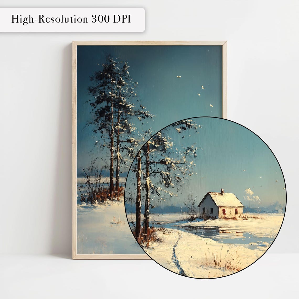Winter Cottage In Snow Minimalist Snowscape Landscape Poster - Image 4