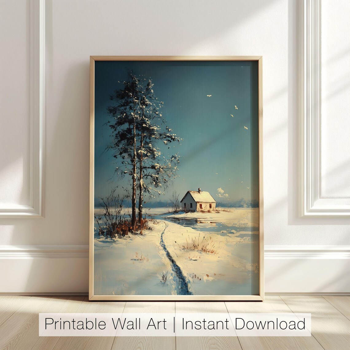 Winter Cottage In Snow Minimalist Snowscape Landscape Poster