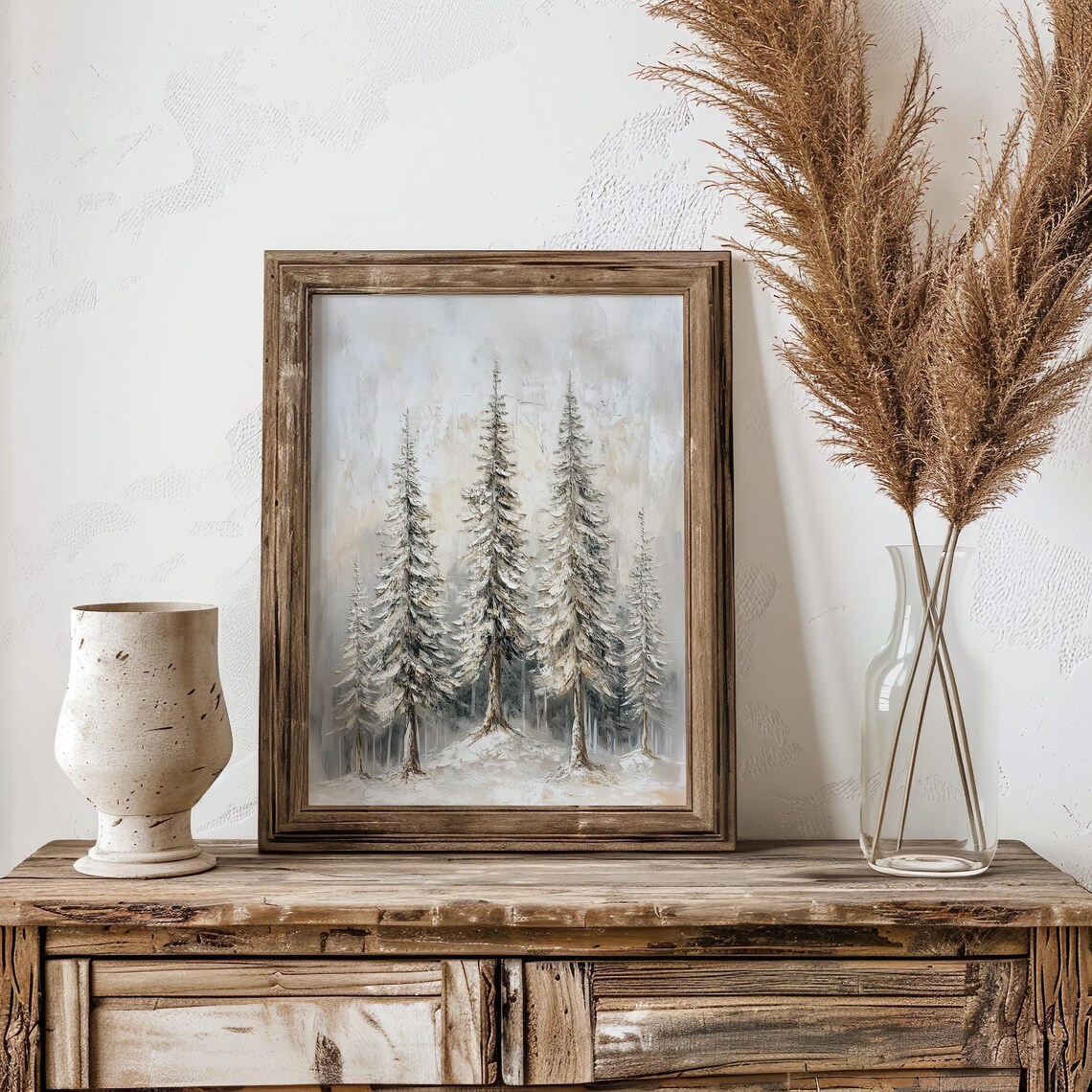 Pine Tree Winter Forest Abstract Landscape Art Print - Image 3